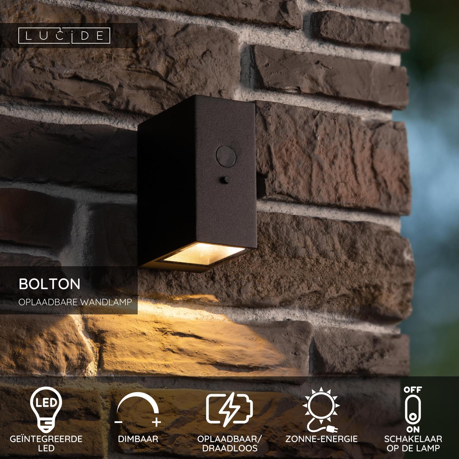 BOLTON - Applique murale - Énergie solaire - LED Var. - 1x1W 3000K - IP54 - Détecteur de mouvement et jour/nuit - Noir