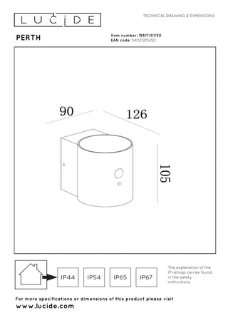 PERTH - Wandlamp - Zonne-energie - Ø 9 cm - LED Dimb. - 1x1W 2700K/3000K - IP65 - Beweging & dag/nacht sensor - Zwart