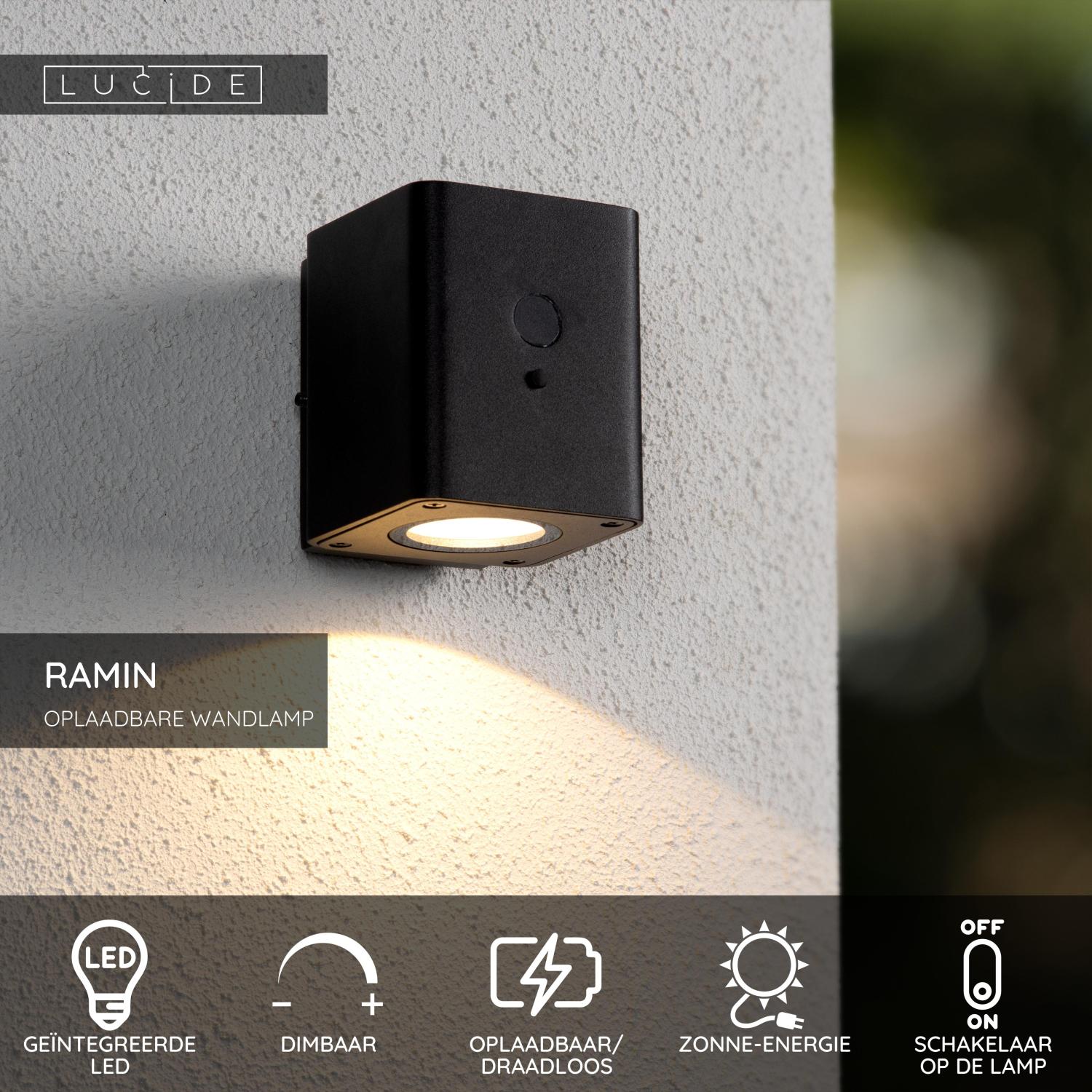 RAMIN - Applique murale - Énergie solaire - LED Var. - 1x1W 2700K/3000K - IP54 - Détecteur de mouvement et jour/nuit - Noir