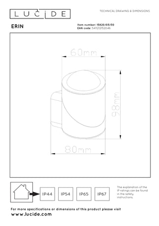 ERIN - Wandspot / Wandlamp Binnen/Buiten - LED - 1x5W 2700K - IP65 - Zwart