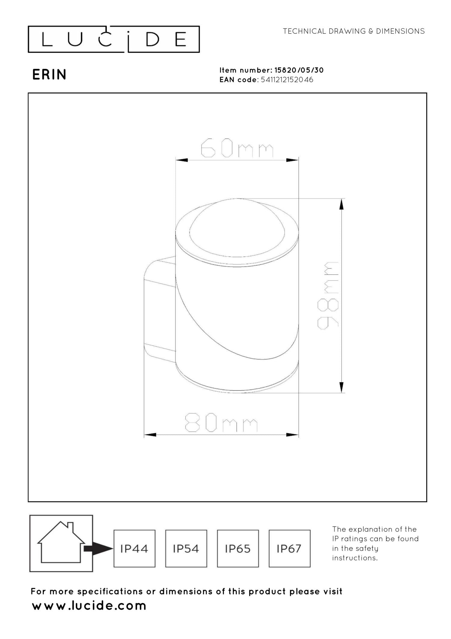 ERIN - Wandspot / Wandlamp Binnen/Buiten - LED - 1x5W 2700K - IP65 - Zwart