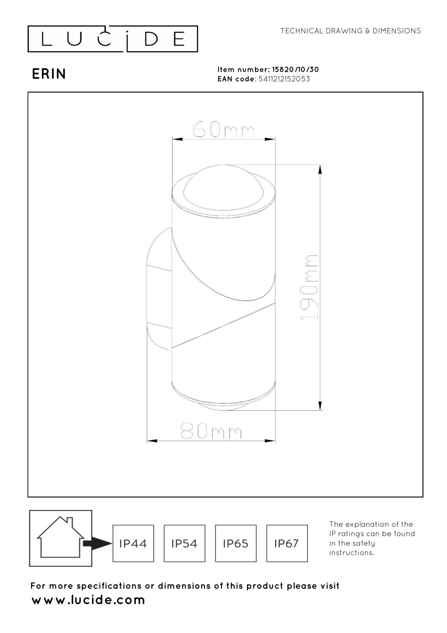 ERIN - Wandspot / Wandlamp Binnen/Buiten - LED - 2x5W 2700K - IP65 - Zwart