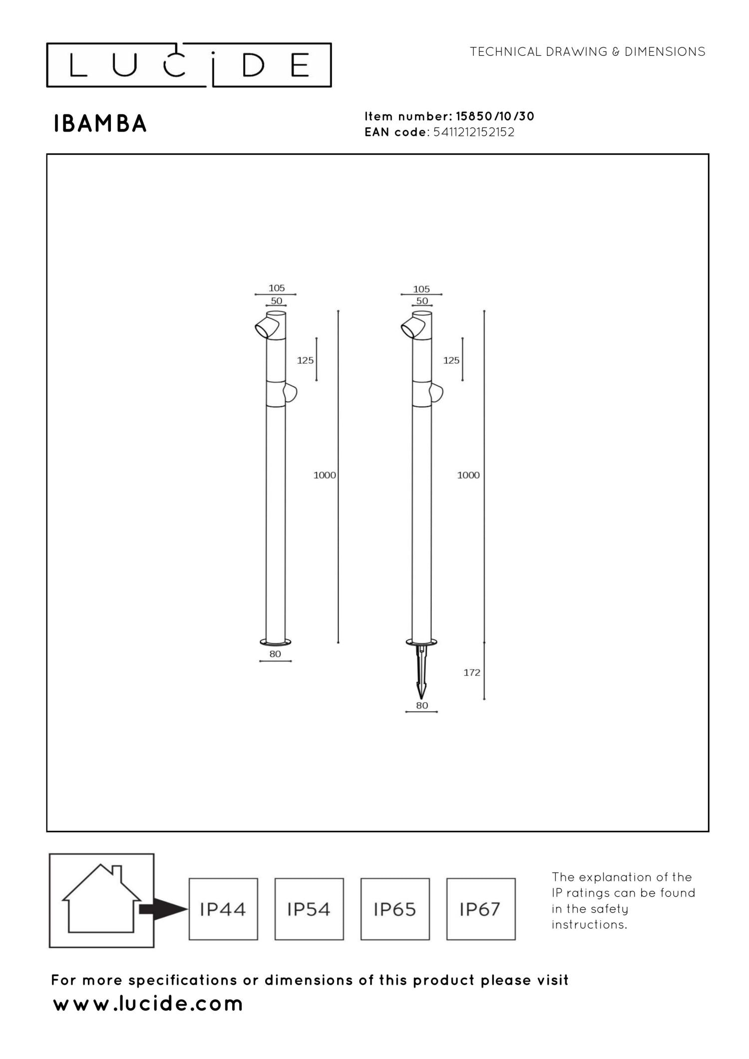 IBAMBA - Pedestal light - LED - 2x6W 3000K - IP65 - Black