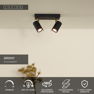 GRONY - Spot plafonnier - LED Dim to warm - GU10 - 2x5W 2200K/3000K - Noir