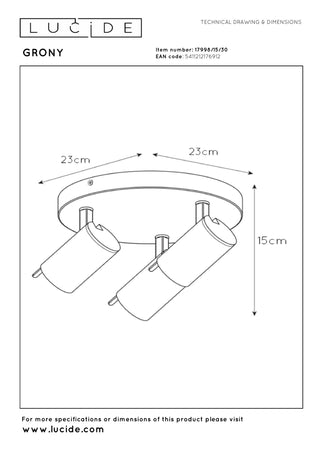 GRONY - Plafondspot - LED Dim to warm - GU10 - 3x5W 2200K/3000K - Zwart