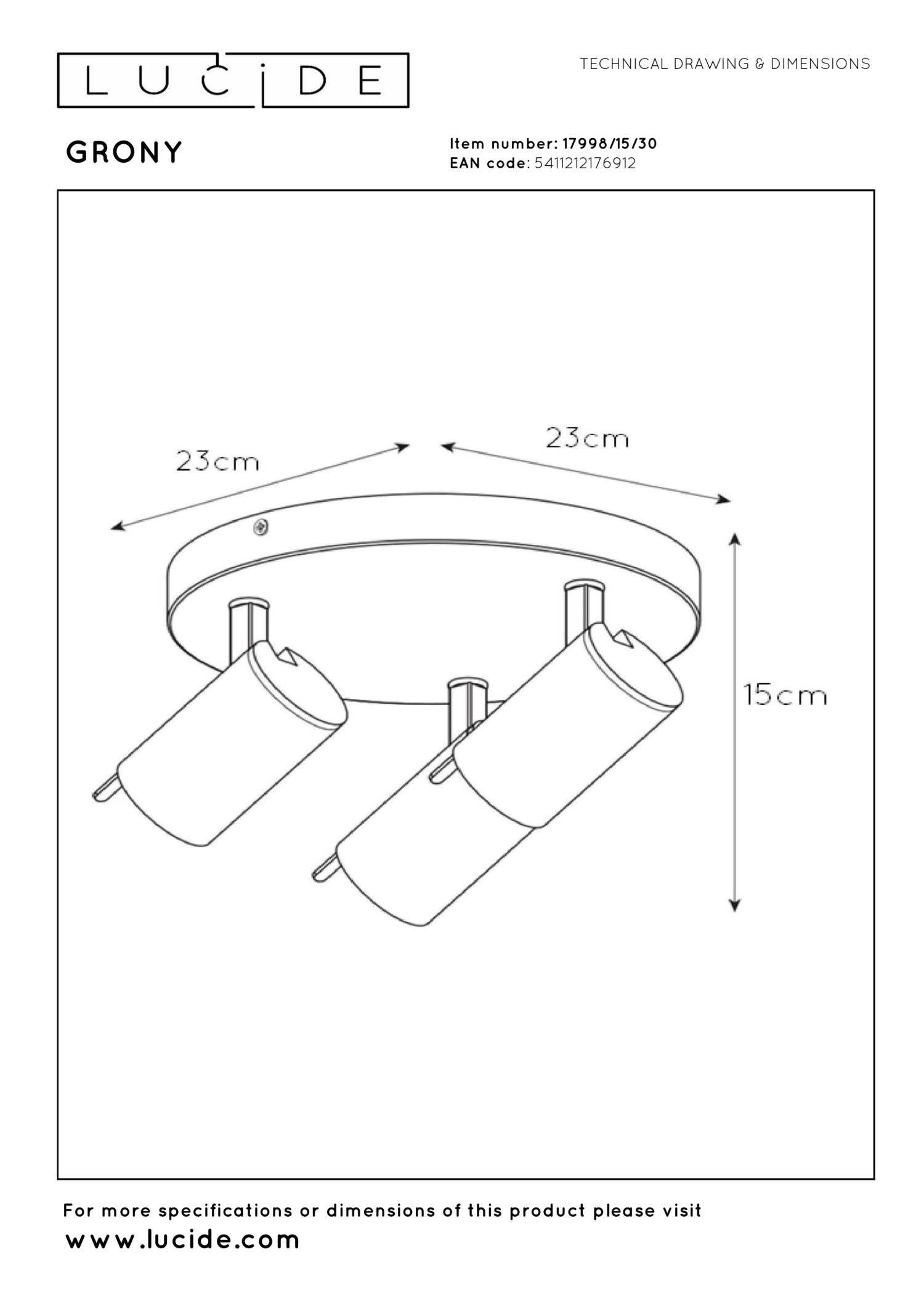 GRONY - Plafondspot - LED Dim to warm - GU10 - 3x5W 2200K/3000K - Zwart