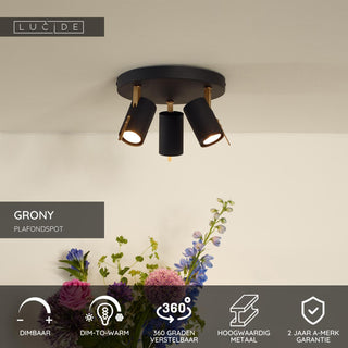 GRONY - Plafondspot - LED Dim to warm - GU10 - 3x5W 2200K/3000K - Zwart