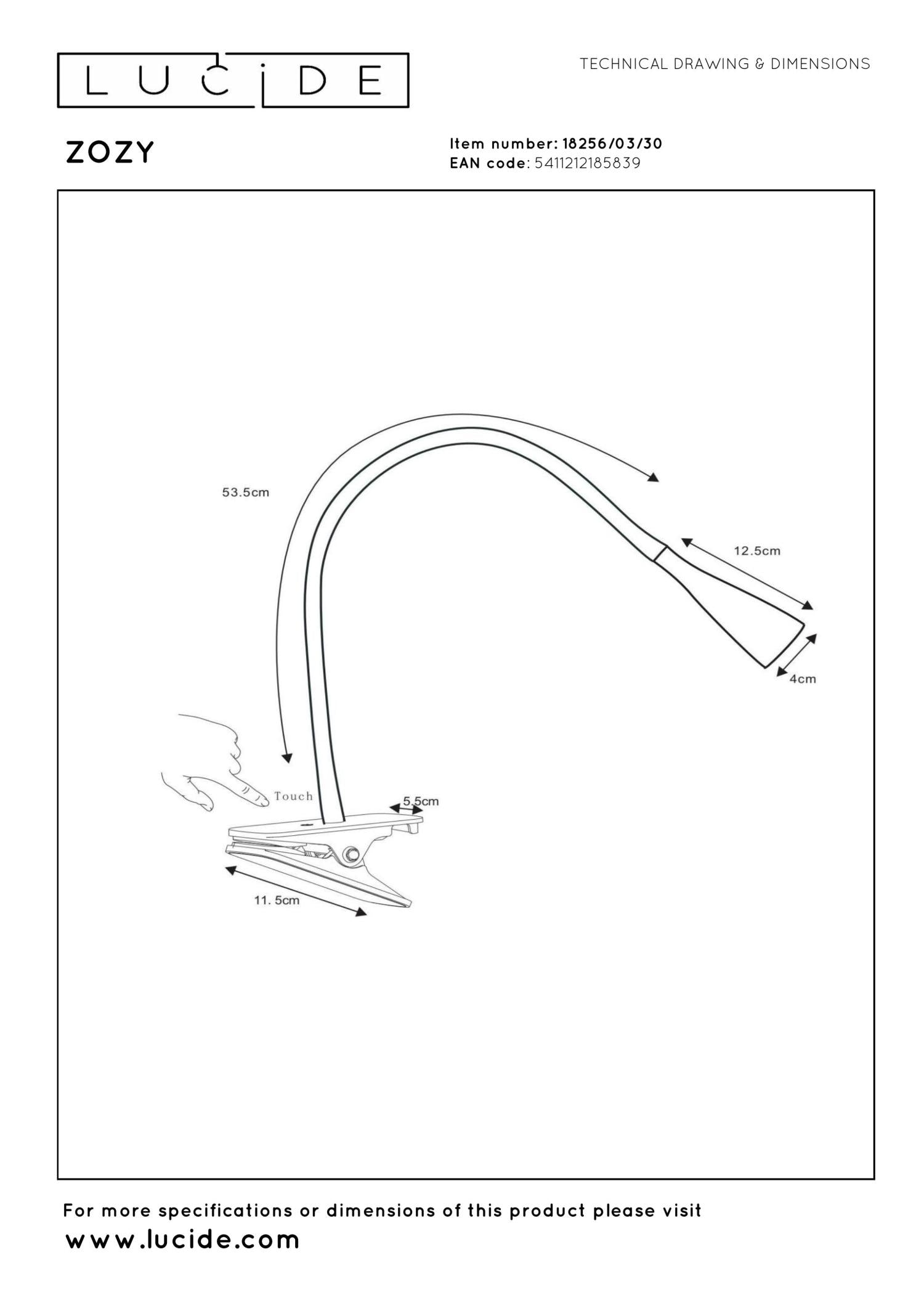 ZOZY - Klemlamp - LED 3 StepDim - 1x4W 3000K - Zwart
