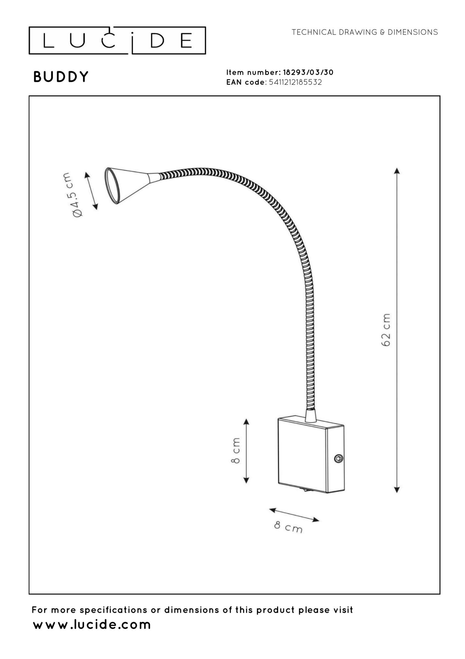 BUDDY - Bedlamp / Wandlamp - LED - 1x4W 4000K - Zwart