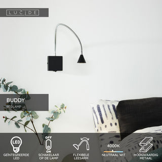 BUDDY - Bedlamp / Wandlamp - LED - 1x4W 4000K - Zwart