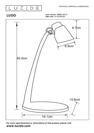 LUDO - Bureaulamp - LED - 1x4,5W 3000K - Wit