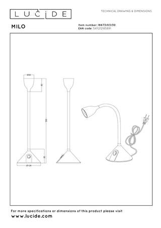 MILO - Bureaulamp - Ø 12,8 cm - LED - 1x3,2W 3000K - Zwart