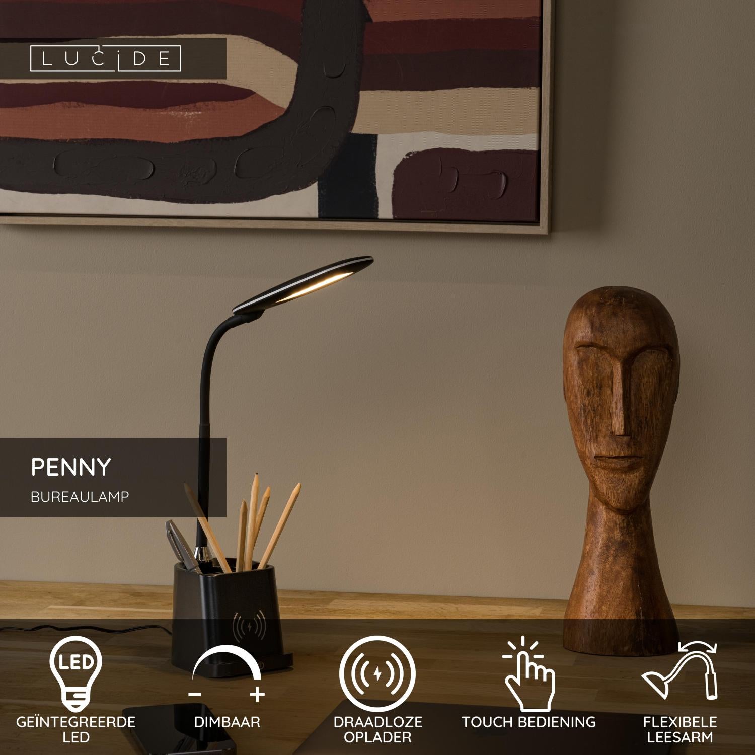 PENNY - Desk lamp - LED Dimmable - 1x4.7W 3000K - With wireless charger - Black