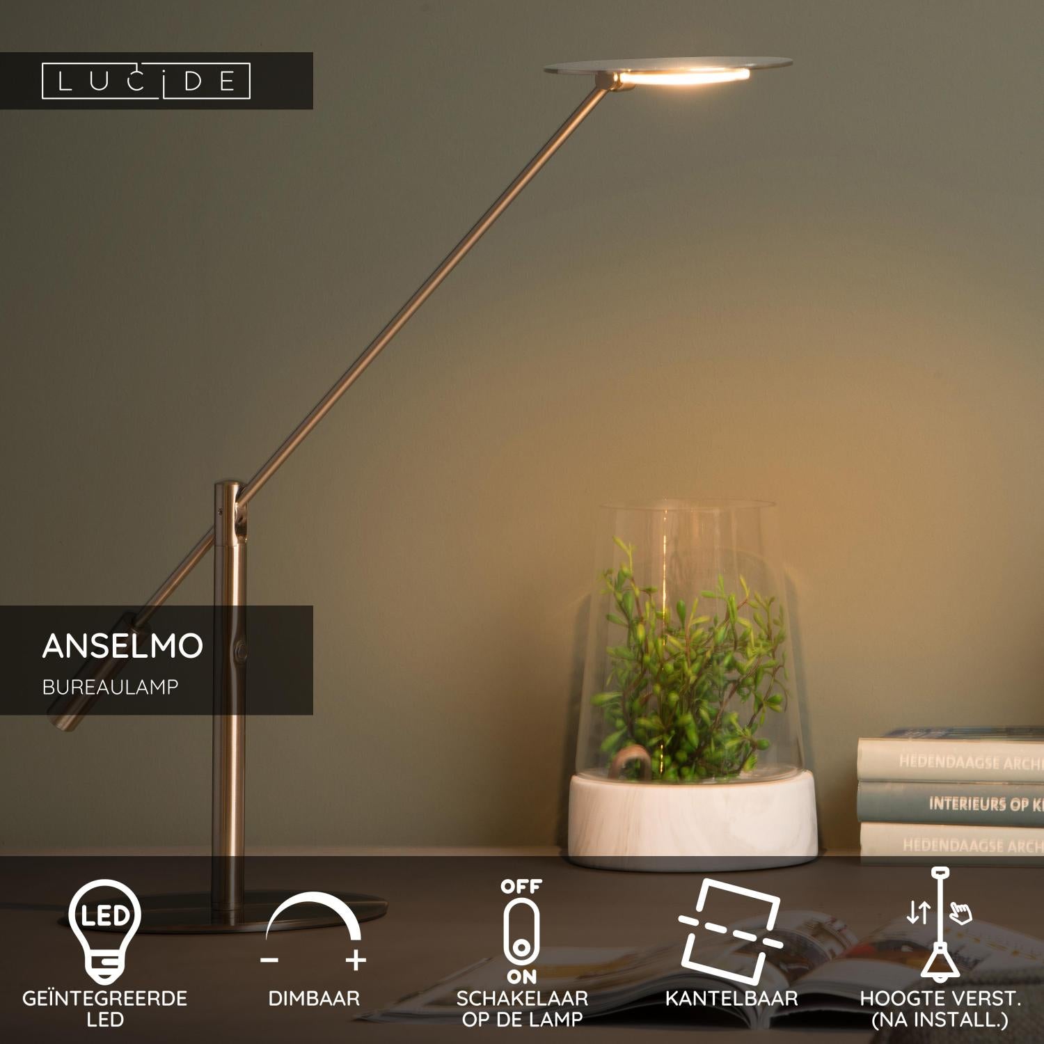 ANSELMO - Desk lamp - LED Dimmable - 1x9W 3000K - Matt chrome