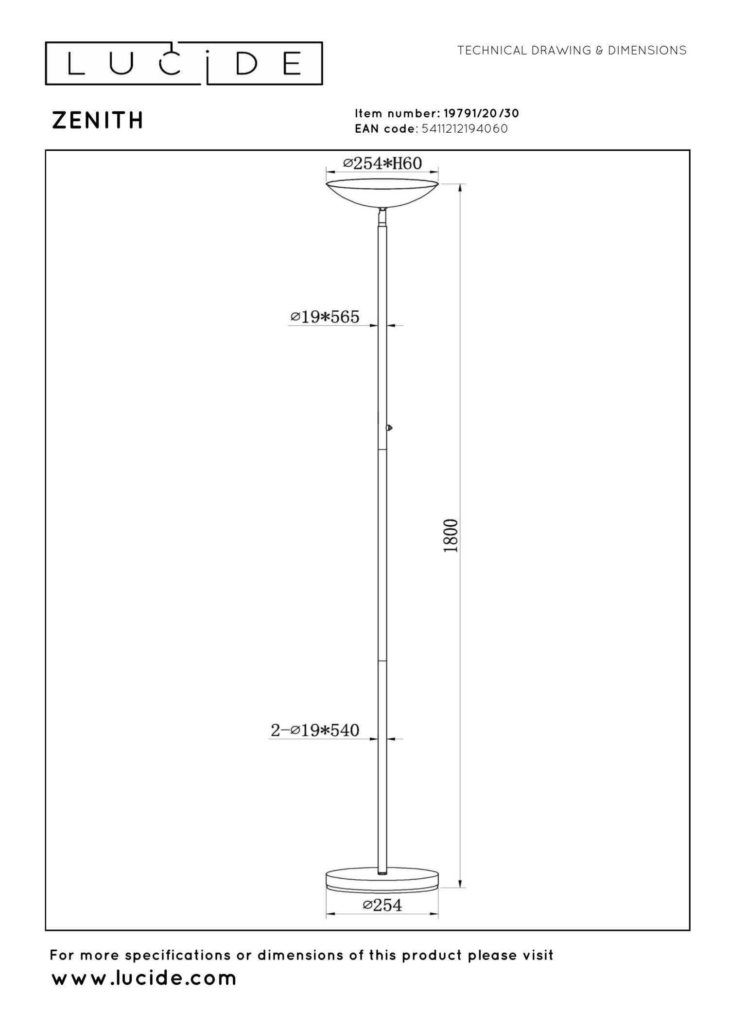 ZENITH - Floor lamp - LED Dimmable - 1x20W 3000K - Black
