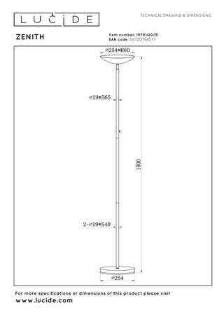 ZENITH - Lampadaire - LED Var. - 1x20W 3000K - Blanc