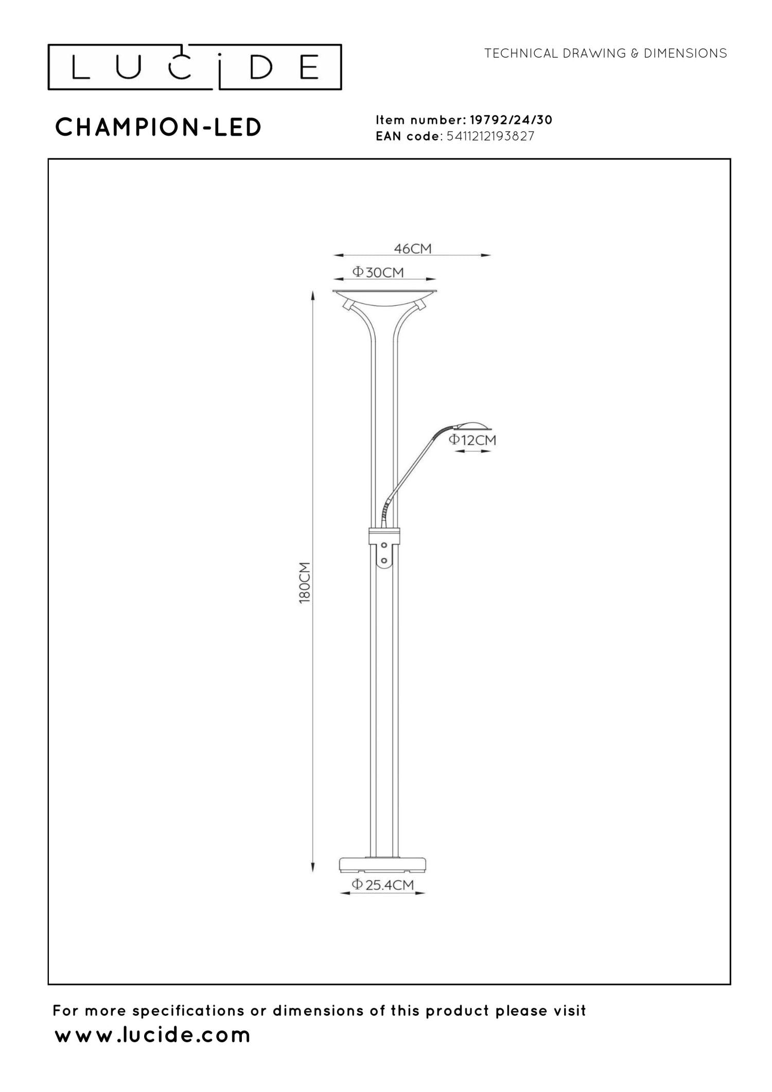 CHAMPION-LED - Liseuse - Ø 30 cm - LED Var. - 3000K - Noir