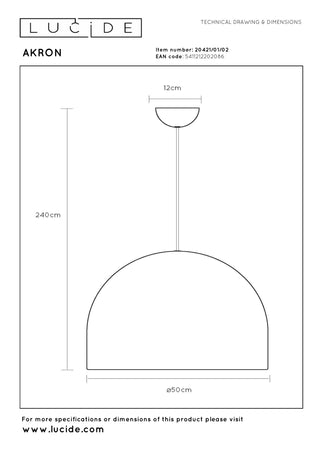 AKRON - Hanglamp - Ø 50 cm - 1xE27 - Mat Goud / Messing