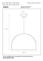 AKRON - Hanglamp - Ø 50 cm - 1xE27 - Geschikt voor vide en hoge plafonds - Grijs