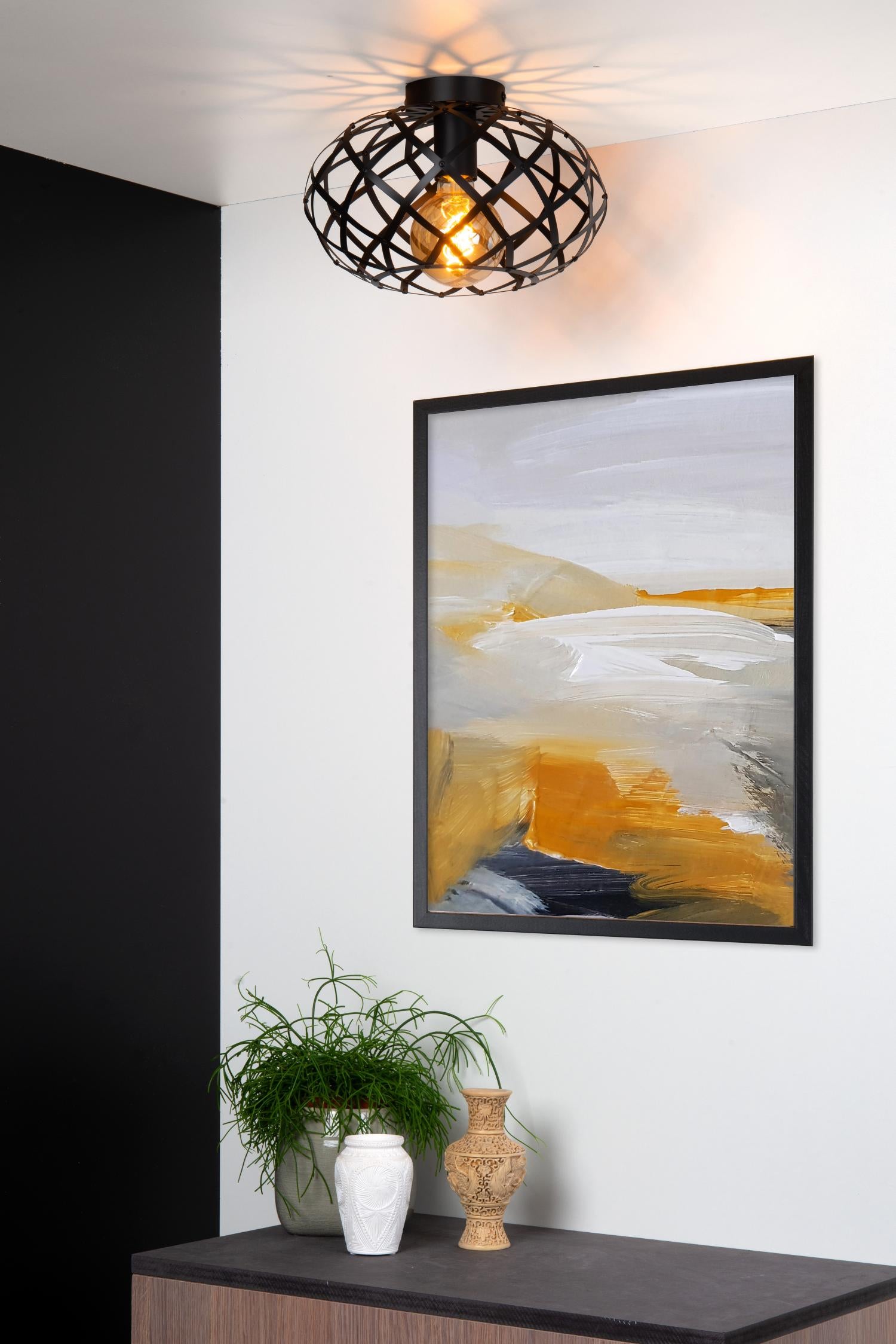 WOLFRAM - Plafonnière - Ø 30 cm - 1xE27 - Zwart
