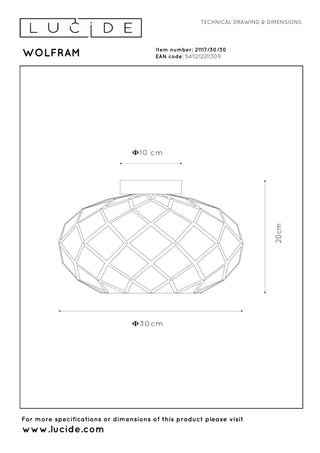 WOLFRAM - Plafonnière - Ø 30 cm - 1xE27 - Zwart