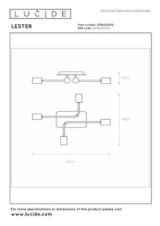 LESTER - Ceiling light - 4xE27 - Matt Gold / Brass