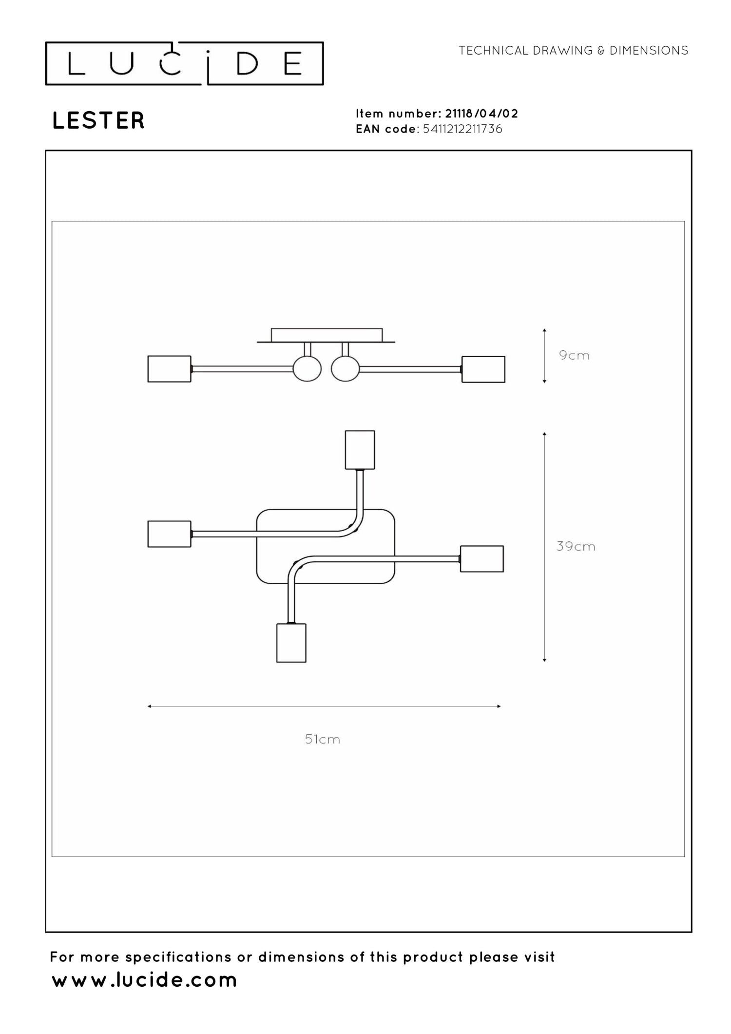 LESTER - Ceiling light - 4xE27 - Matt Gold / Brass