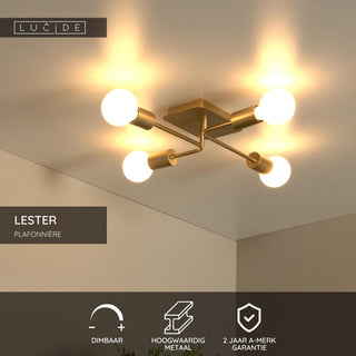 LESTER - Ceiling light - 4xE27 - Matt Gold / Brass