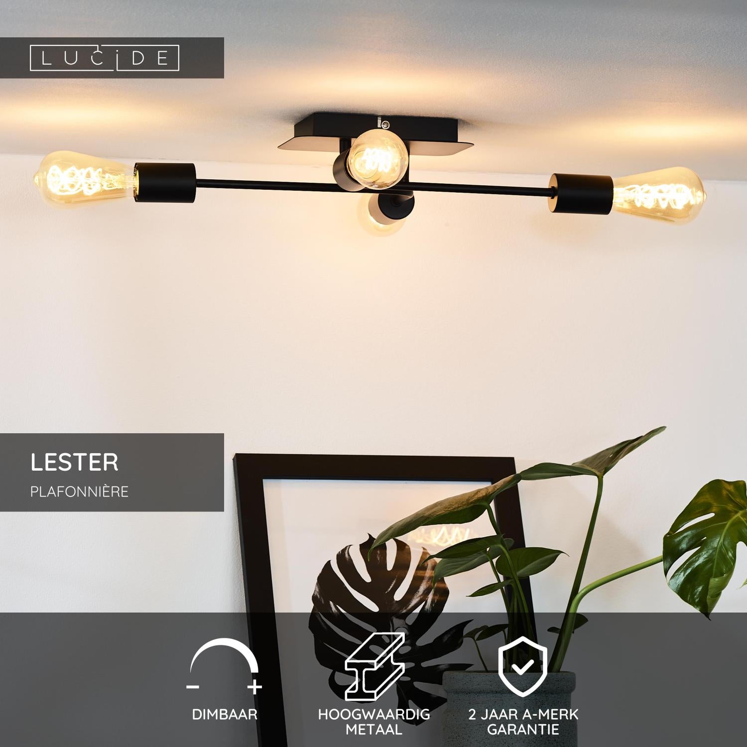 LESTER - Plafonnier - 4xE27 - Noir