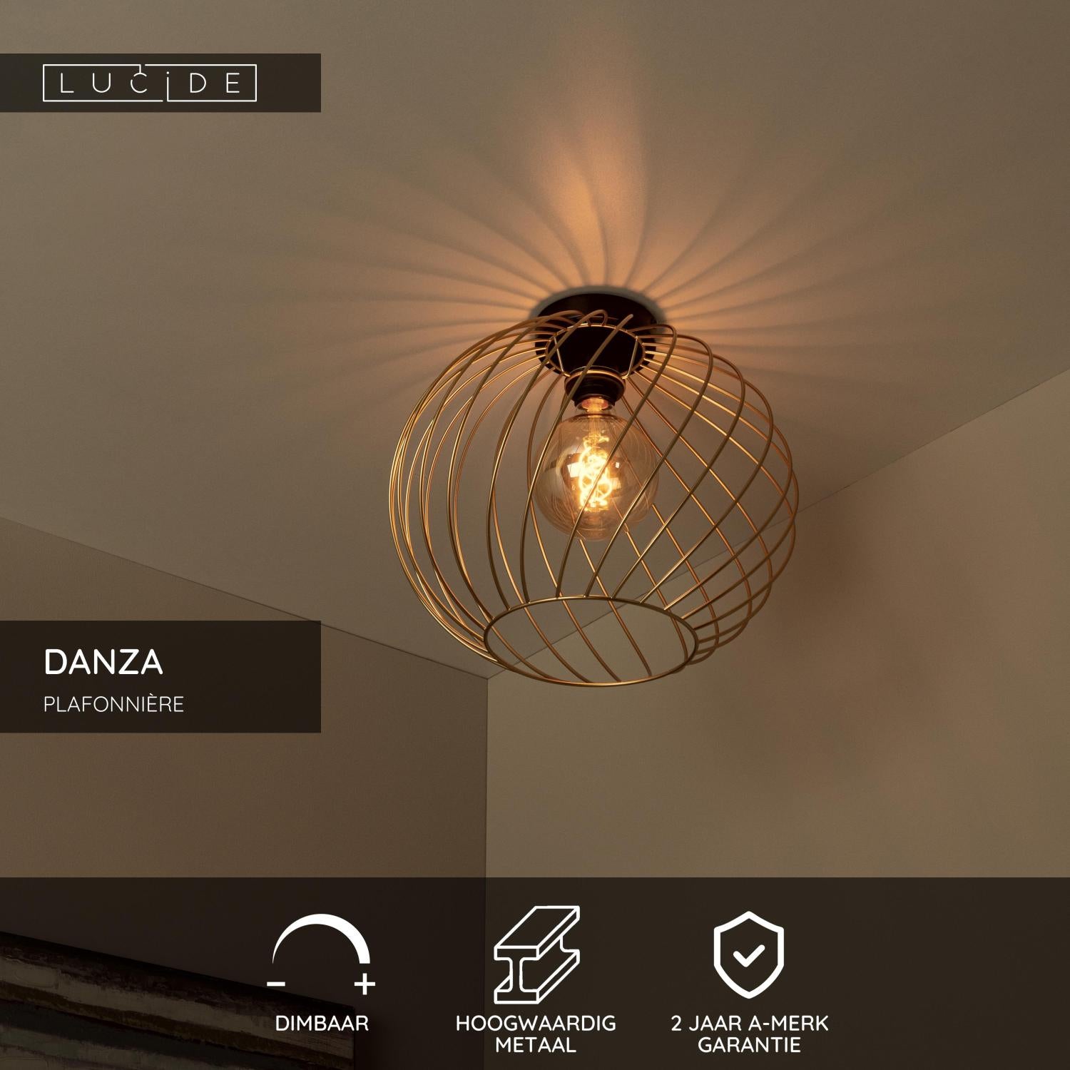 DANZA - Plafonnière - Ø 40 cm - 1xE27 - Mat Goud / Messing