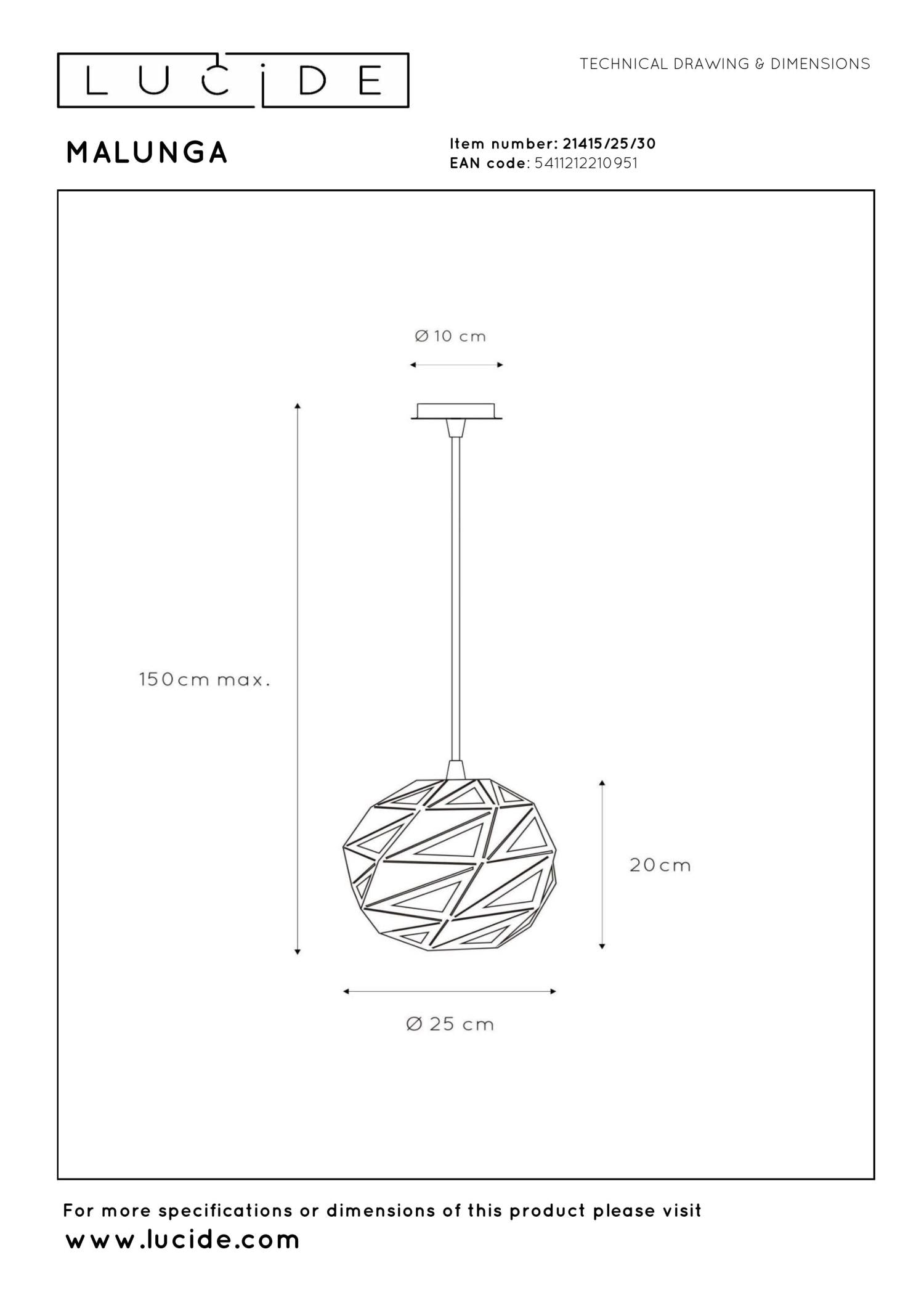 MALUNGA - Suspension - Ø 25 cm - 1xE27 - Noir