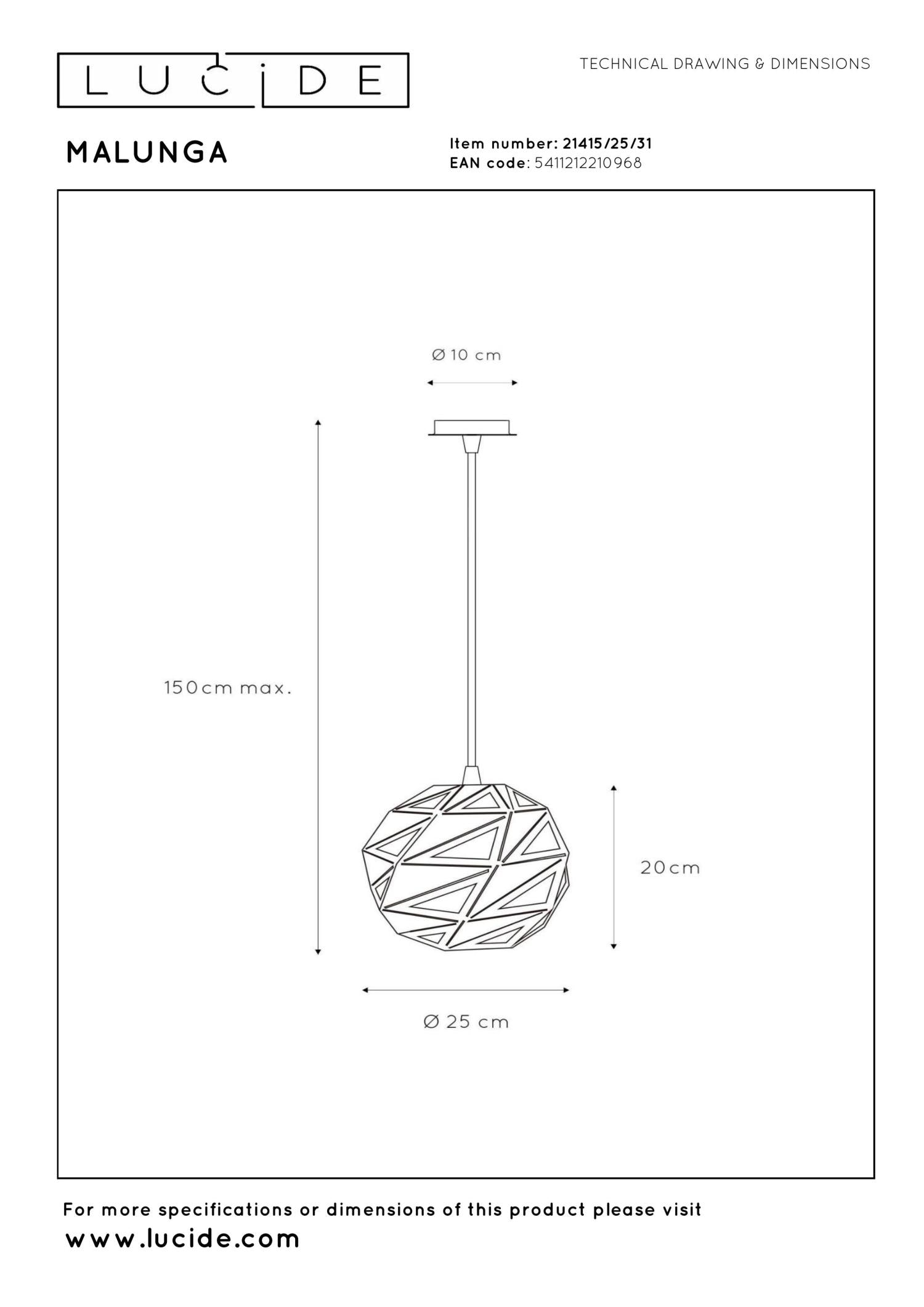 MALUNGA - Hanglamp - Ø 25 cm - 1xE27 - Wit
