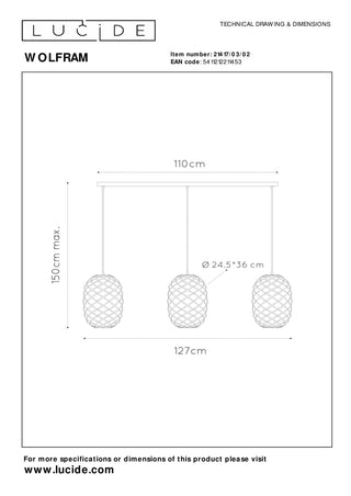 WOLFRAM - Hanglamp - 3xE27 - Mat Goud / Messing
