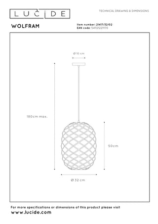 WOLFRAM - Hanglamp - Ø 32 cm - 1xE27 - Mat Goud / Messing