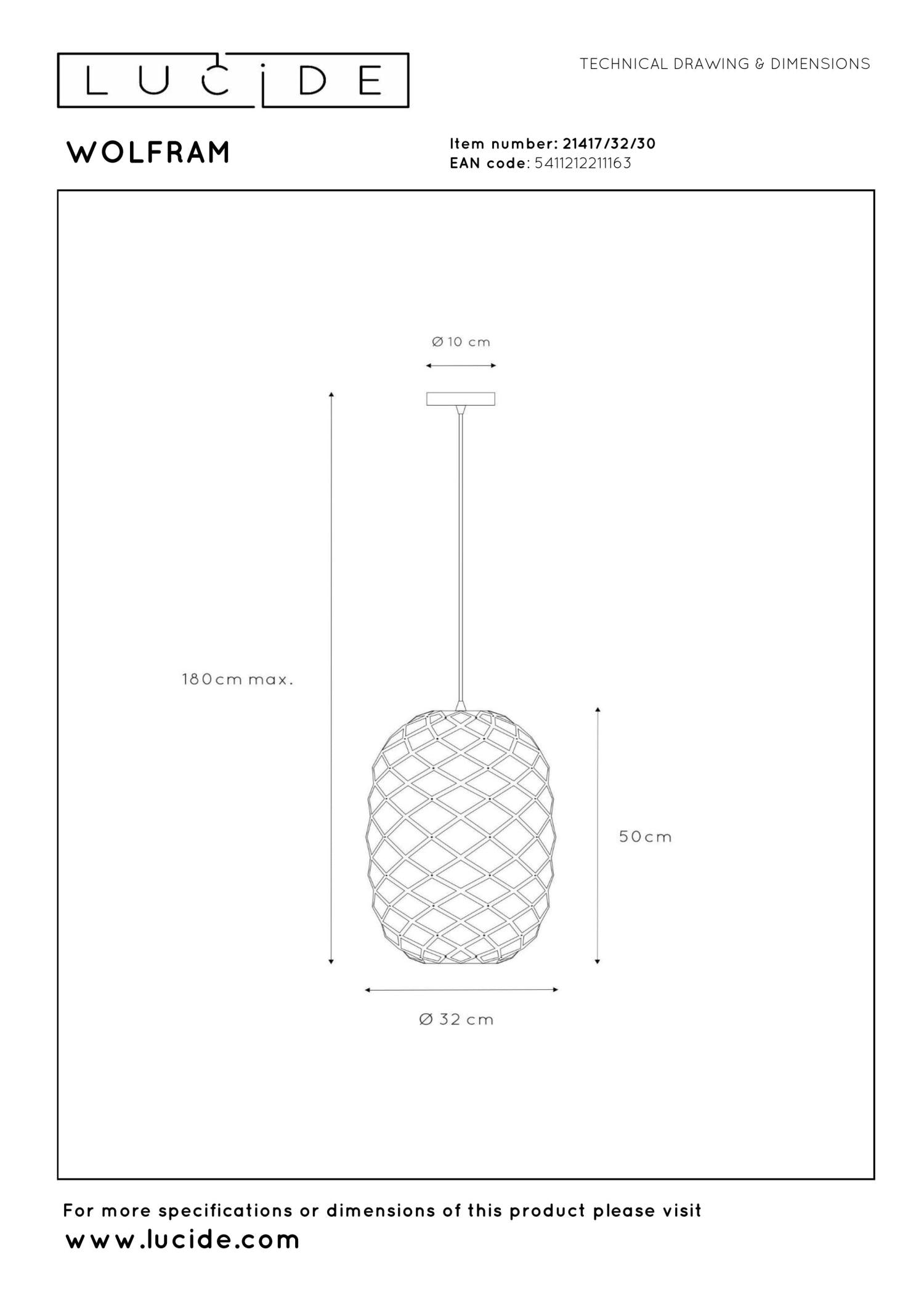 WOLFRAM - Hanglamp - Ø 32 cm - 1xE27 - Zwart