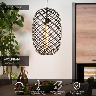 WOLFRAM - Hanglamp - Ø 32 cm - 1xE27 - Zwart