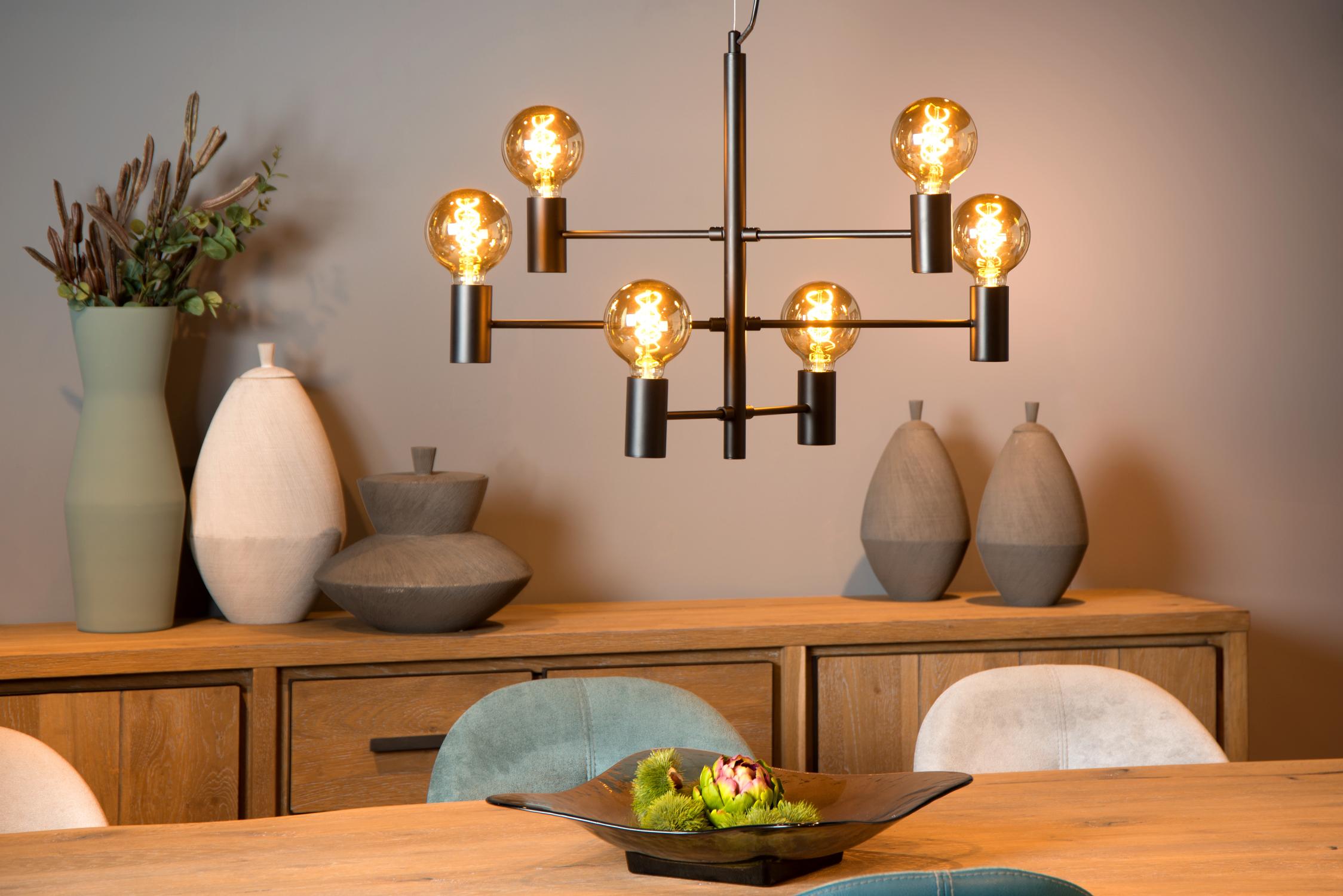 LEANNE - Hanglamp - 6xE27 - Zwart
