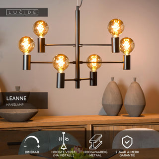 LEANNE - Hanglamp - 6xE27 - Zwart