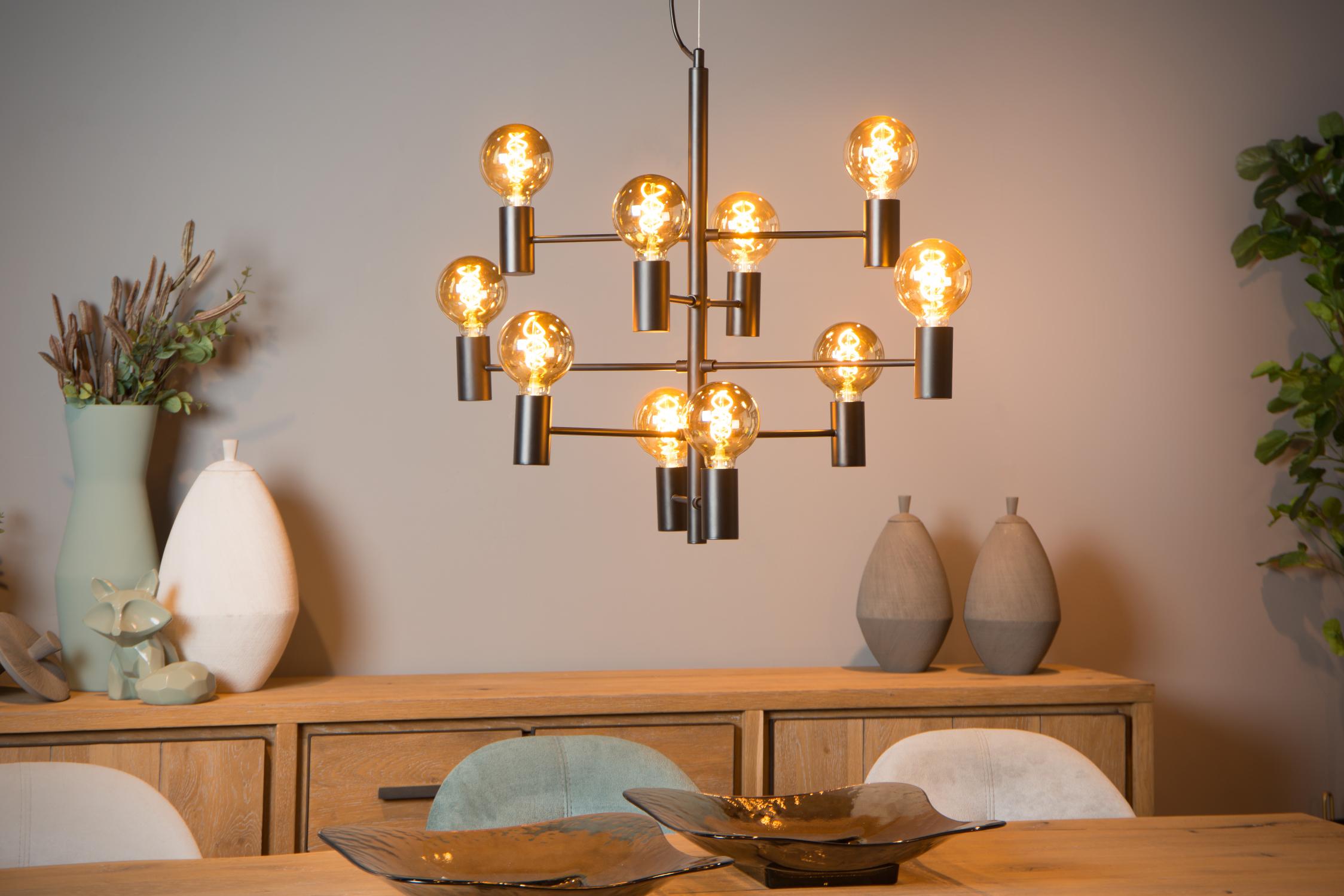 LEANNE - Hanglamp - Ø 65 cm - 10xE27 - Zwart