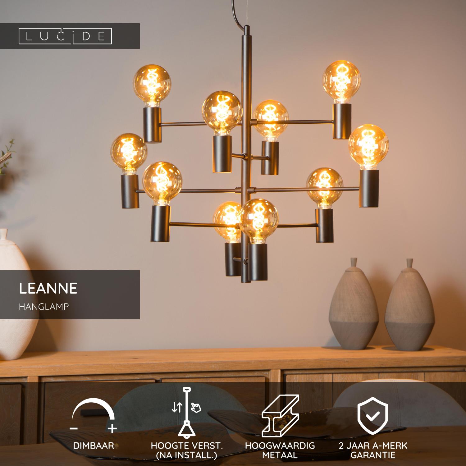LEANNE - Hanglamp - Ø 65 cm - 10xE27 - Zwart