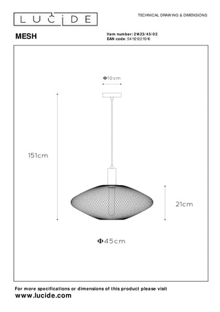 MESH - Hanglamp - Ø 45 cm - 1xE27 - Mat Goud / Messing