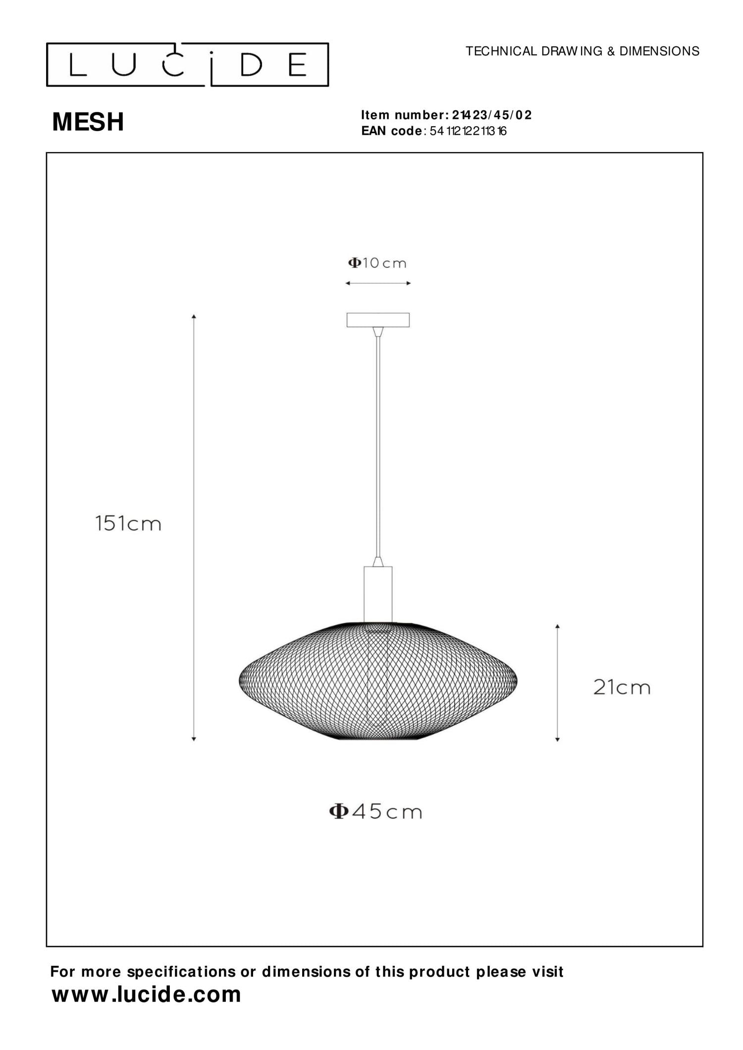 MESH - Hanglamp - Ø 45 cm - 1xE27 - Mat Goud / Messing