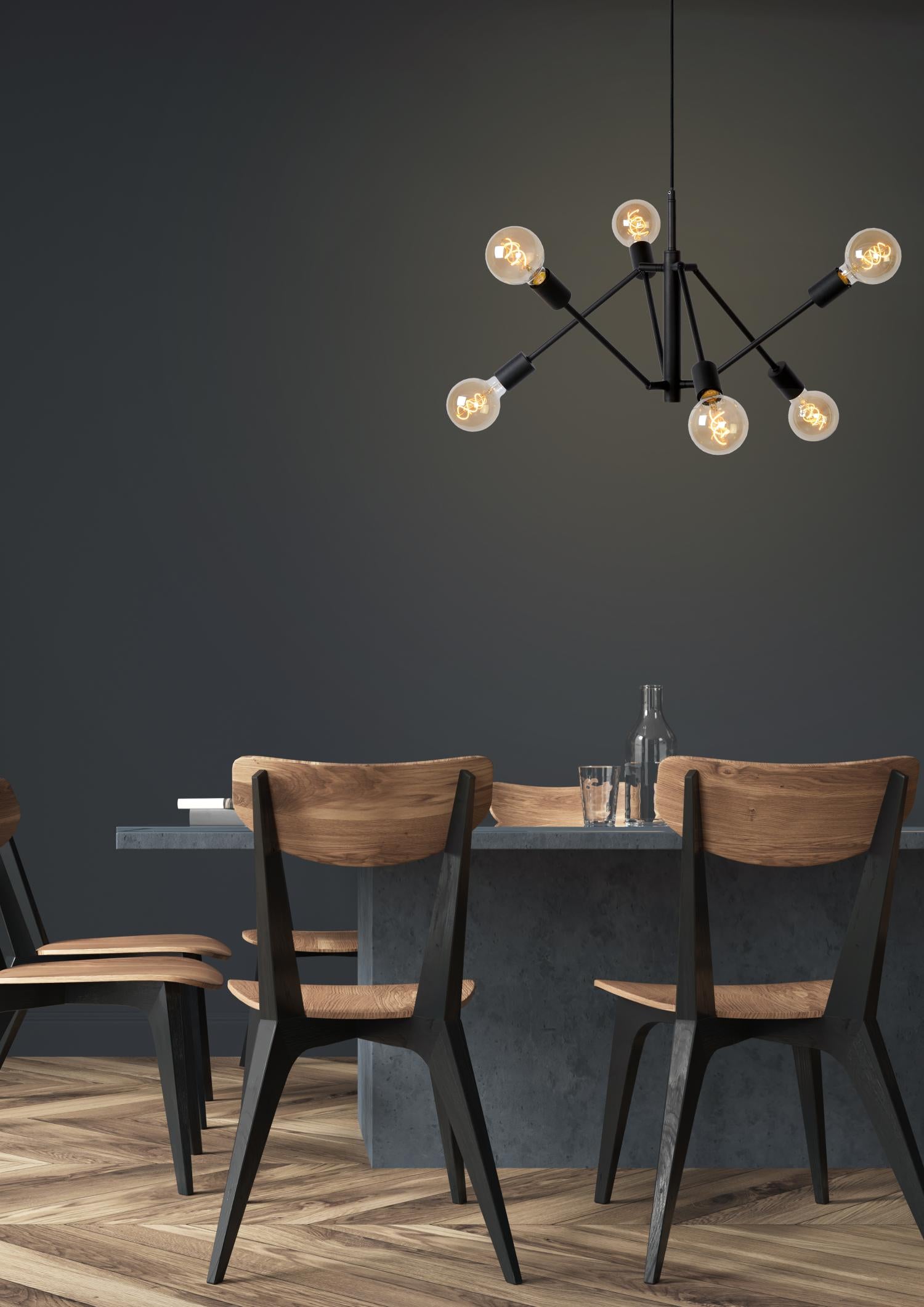 LESTER - Hanglamp - 6xE27 - Zwart