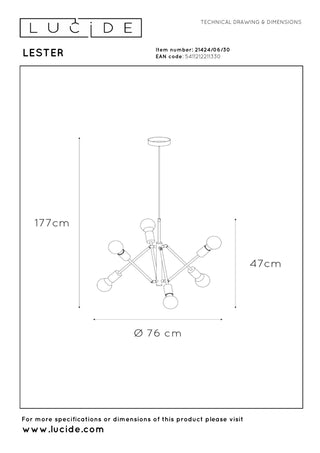 LESTER - Hanglamp - 6xE27 - Zwart