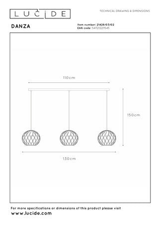DANZA - Suspension - 3xE27 - Or mat / Laiton