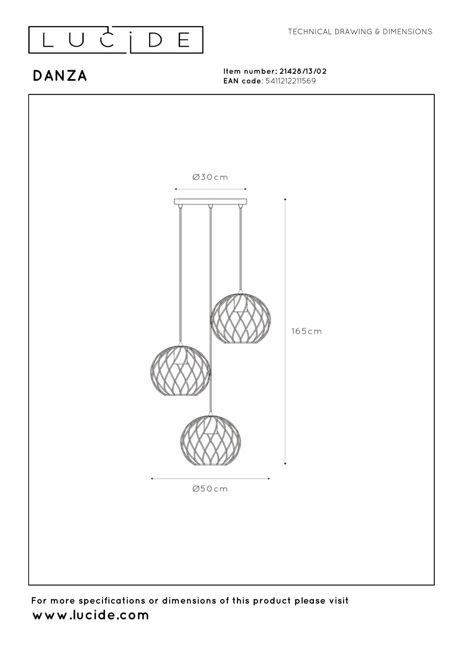 DANZA - Suspension - Ø 50 cm - 3xE27 - Or mat / Laiton