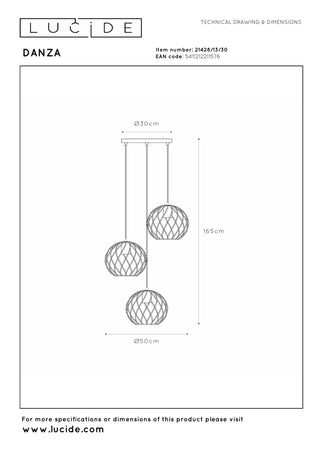 DANZA - Hanglamp - Ø 50 cm - 3xE27 - Zwart