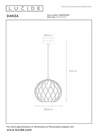 DANZA - Hanglamp - Ø 25 cm - 1xE27 - Zwart