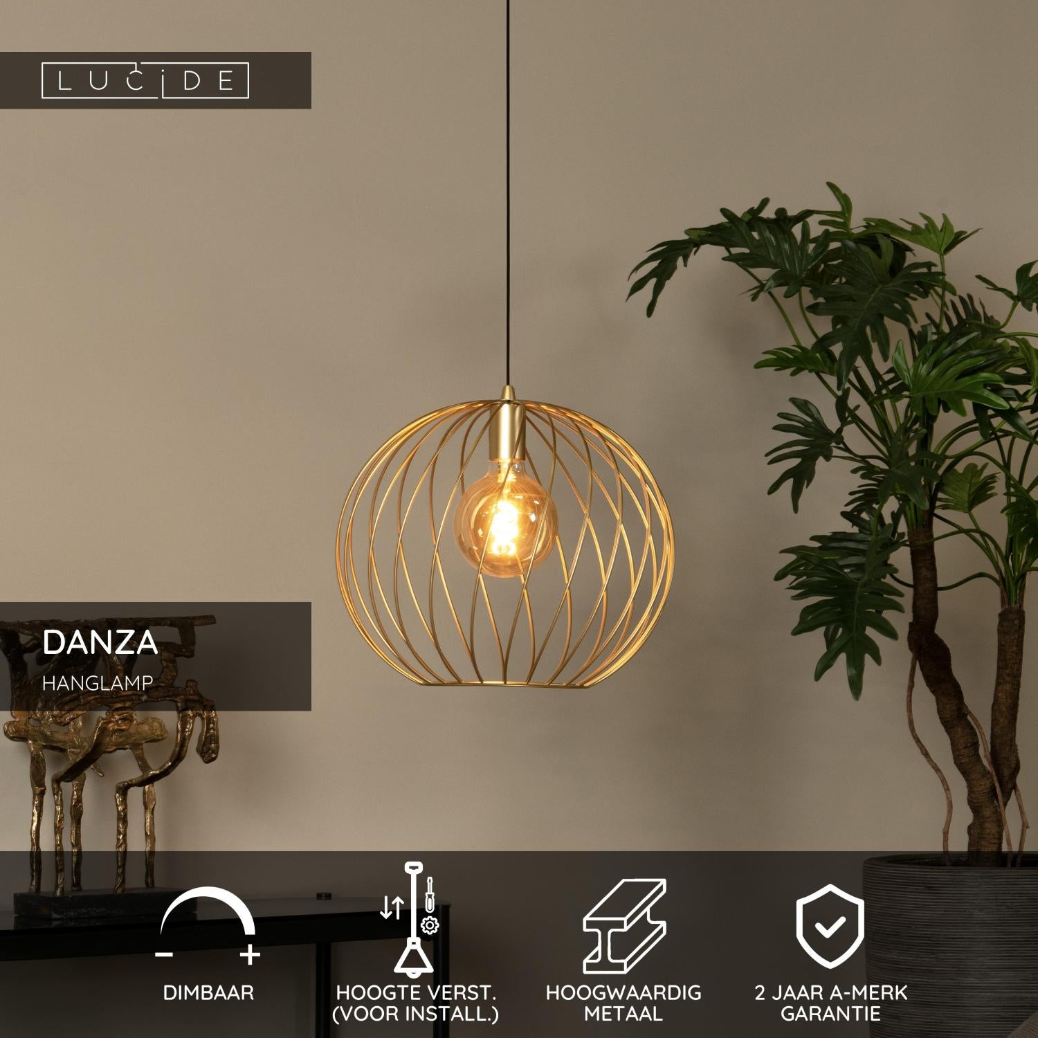 DANZA - Hanglamp - Ø 40 cm - 1xE27 - Mat Goud / Messing