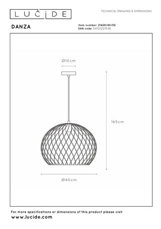 DANZA - Hanglamp - Ø 40 cm - 1xE27 - Zwart